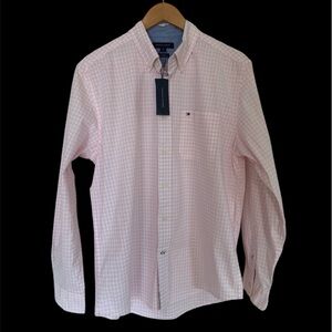 Tommy Hilfiger Classic Fit Stretch Pink & White Check Button Down NWT Large